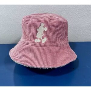 Disney Parks Mickey Mouse Pink Corduroy Sherpa Lined Bucket Hat Adult 57cm NWOT